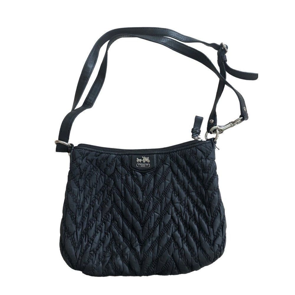 COACH Brown Quilted Nylon Leather 70th Anniversary Madison Satchel Crossbody Bag